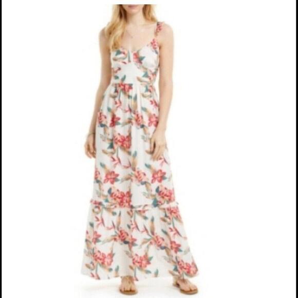 Roxy Women's Floral Strappy Sleeve  Maxi Dress  Hawaiian Hibiscus  Sizr Small - Picture 1 of 9
